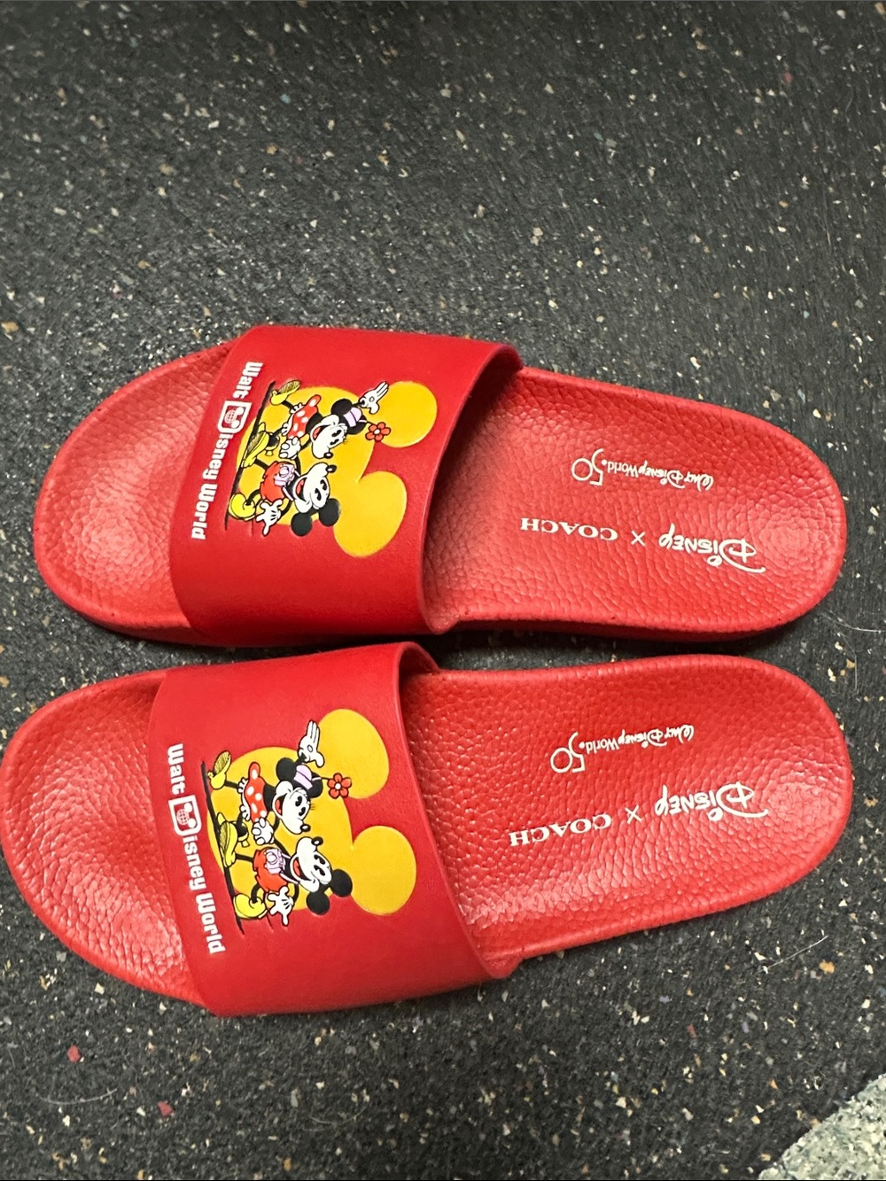 Disney Red Mickey & Minnie Slide Sandals with Yellow Accents - Picture 2 of 2